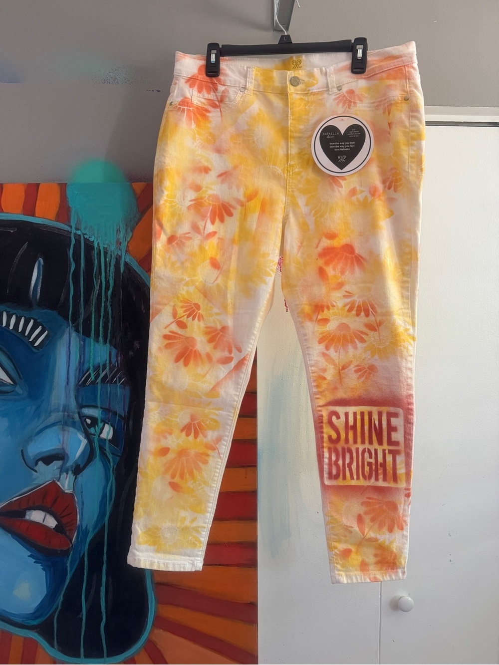 NWT Hand Painted Upcycled Rafaella Shine Bright Jeans Size 16